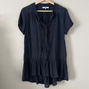 Anthropologie | Ro & De Navy Blue Short Sleeve Hi-Lo Peplum Sheer Top